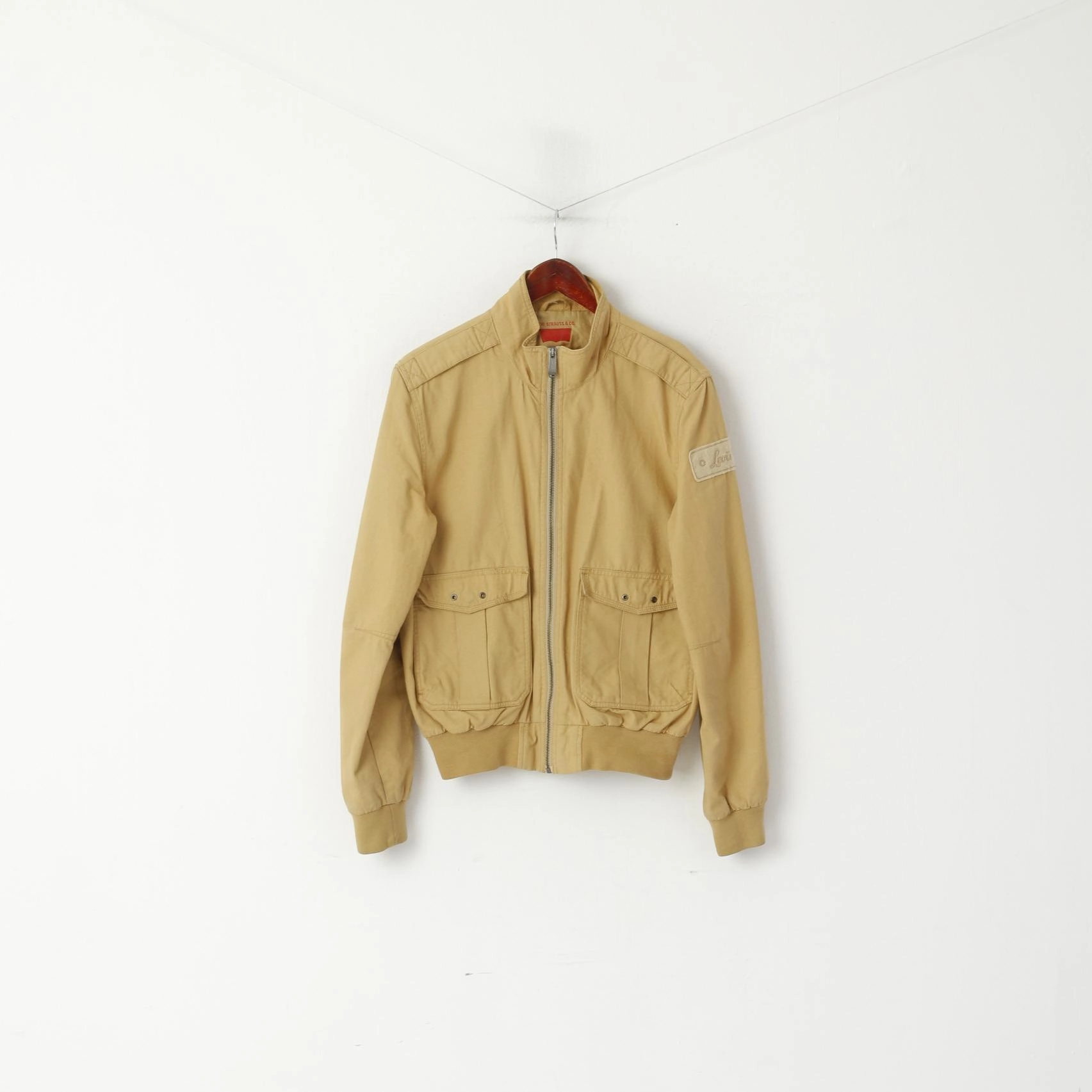 Suggest Levi Strauss &Co Men M (S) Jacket Camel Cotton Full Zipper Classic Pockets Top