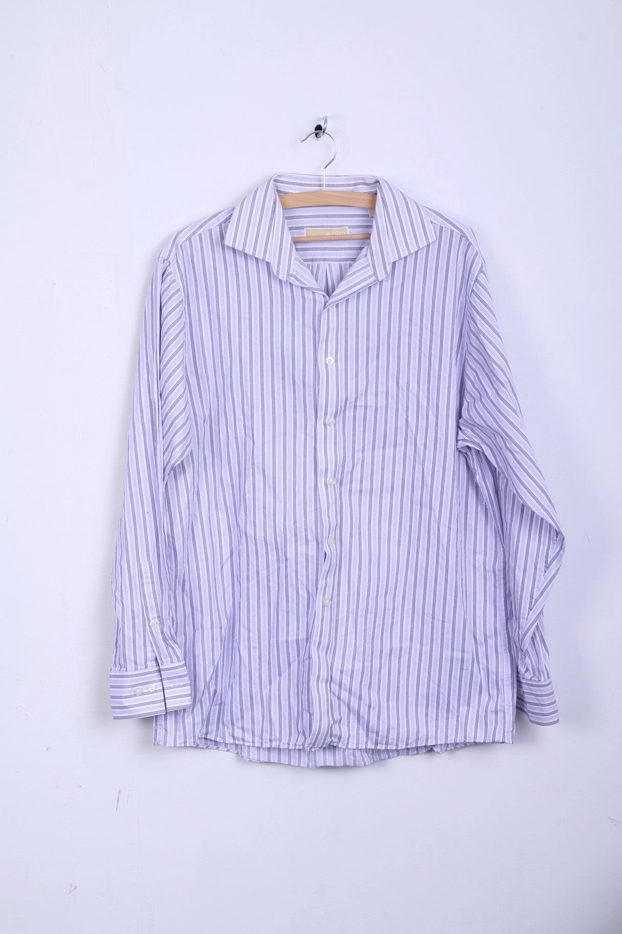 Minimalist Aesthetic Plaid Design Michael Kors Mens 16.5 34/36 XL Casual Shirt Striped Cotton White Long Sleeve