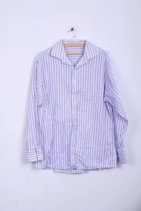 Minimalist Aesthetic Plaid Design Michael Kors Mens 16.5 34/36 XL Casual Shirt Striped Cotton White Long Sleeve