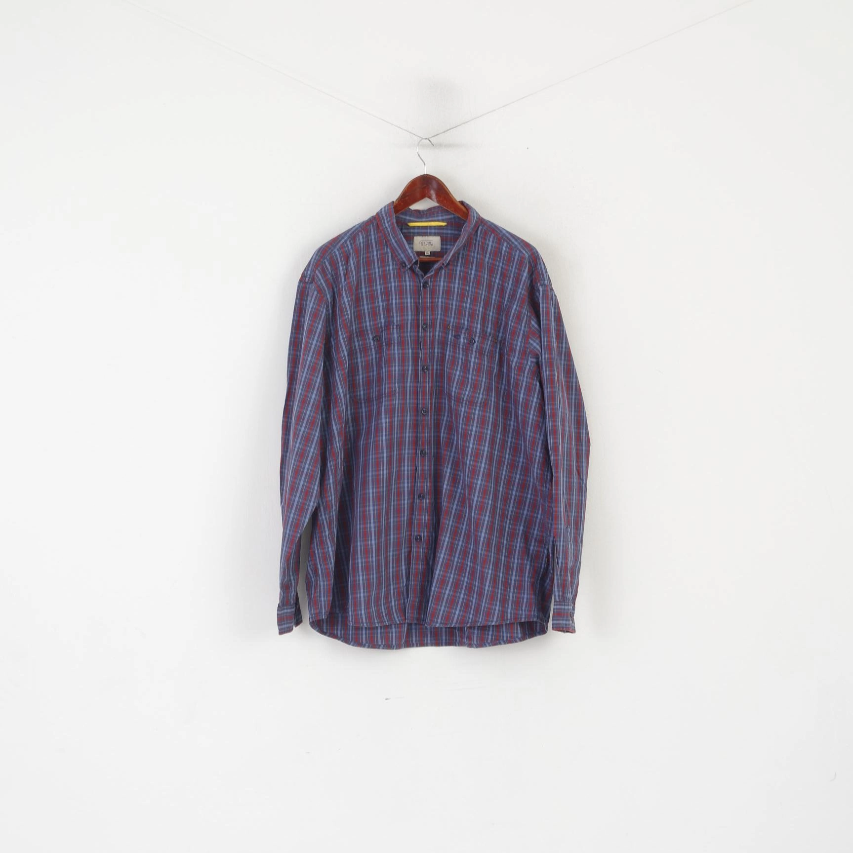 Reinforced Shoulders color block Camel Active Men XXL Casual Shirt Blue Cotton Check Regular Fit Long Sleeve Top