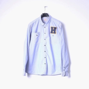 Henry Choice Jeans Mens XXL Casual Shirt Blue Striped Embroidered Long Sleeve Modern Appeal Spring Collection