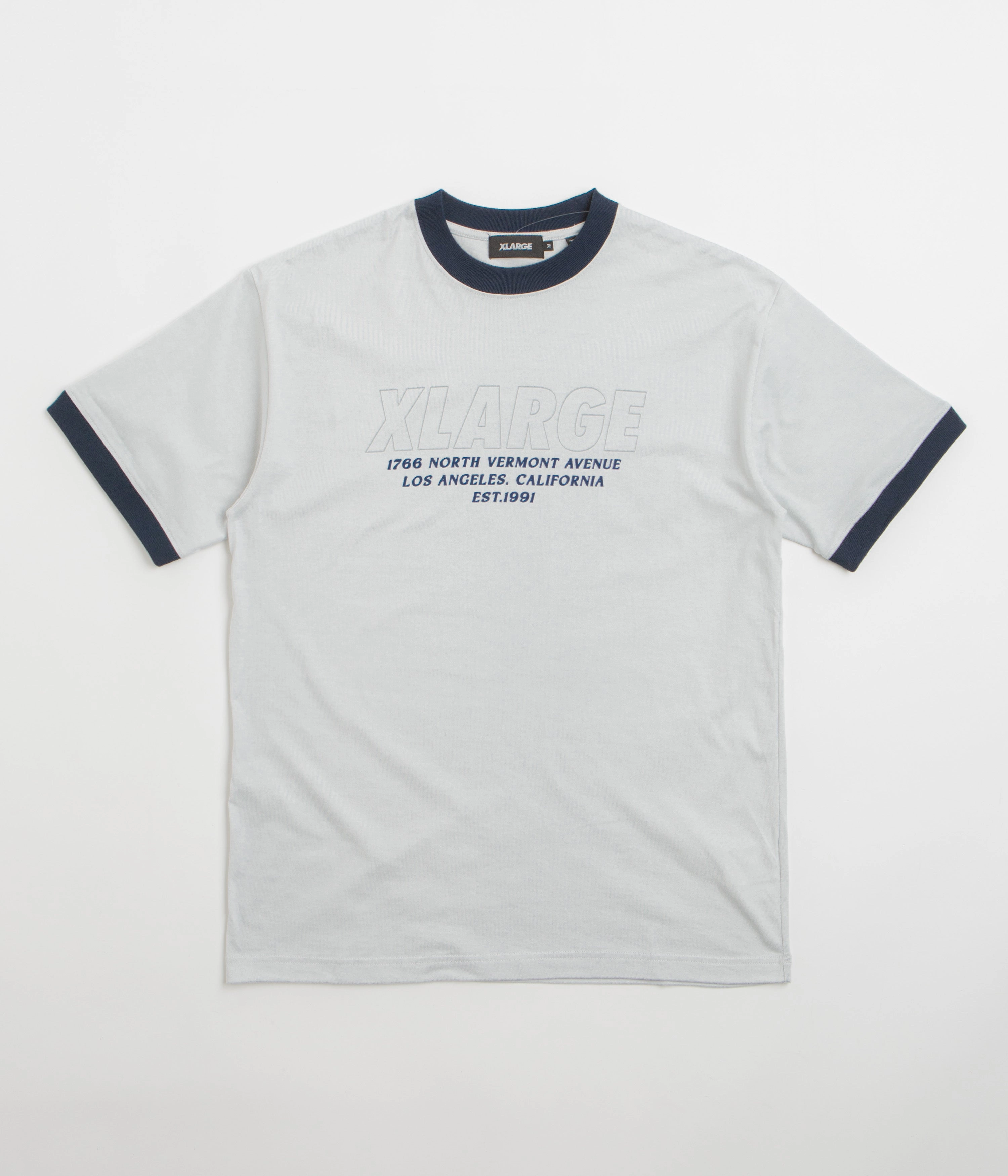 XLarge Store Address Ringer T-Shirt - Grey Fun and Playful Microfiber Blend