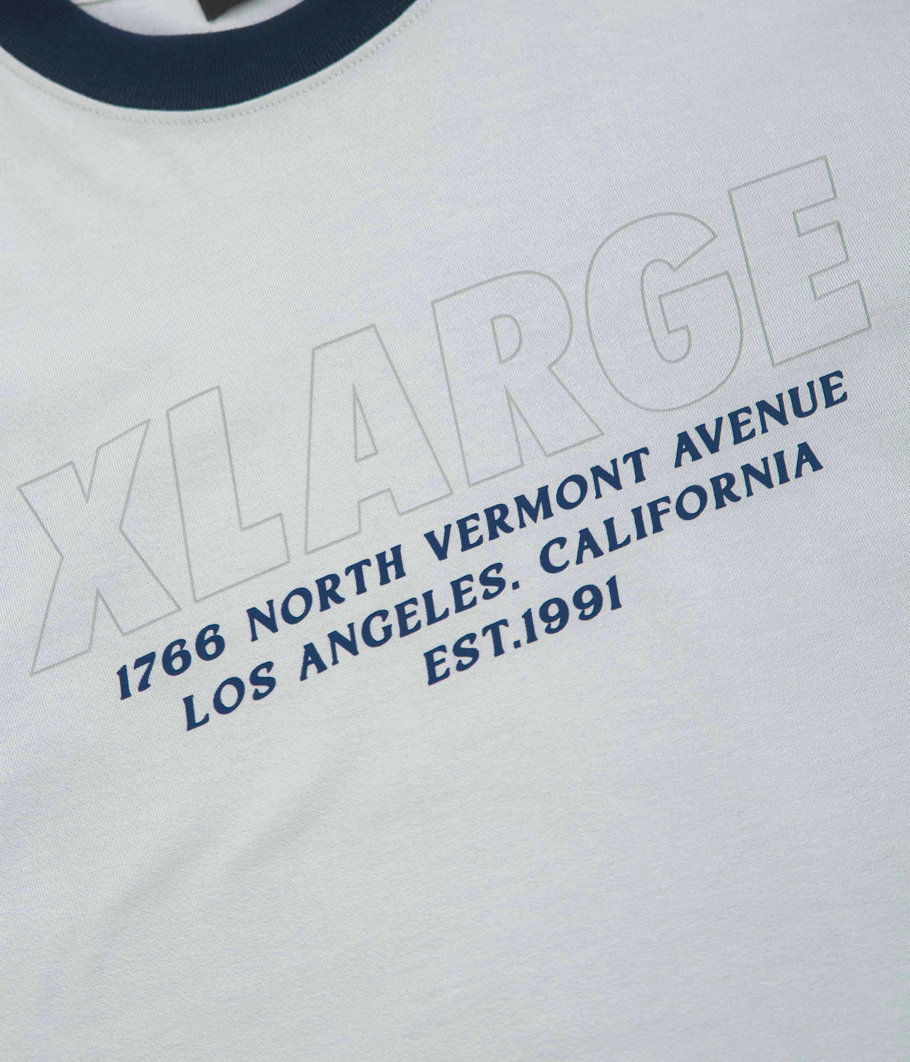 XLarge Store Address Ringer T-Shirt - Grey cotton material