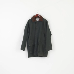 XZet Company Men L Jacket Green Wax Cotton Vintage Long Outdoor Full Zipper Top Smooth Feel