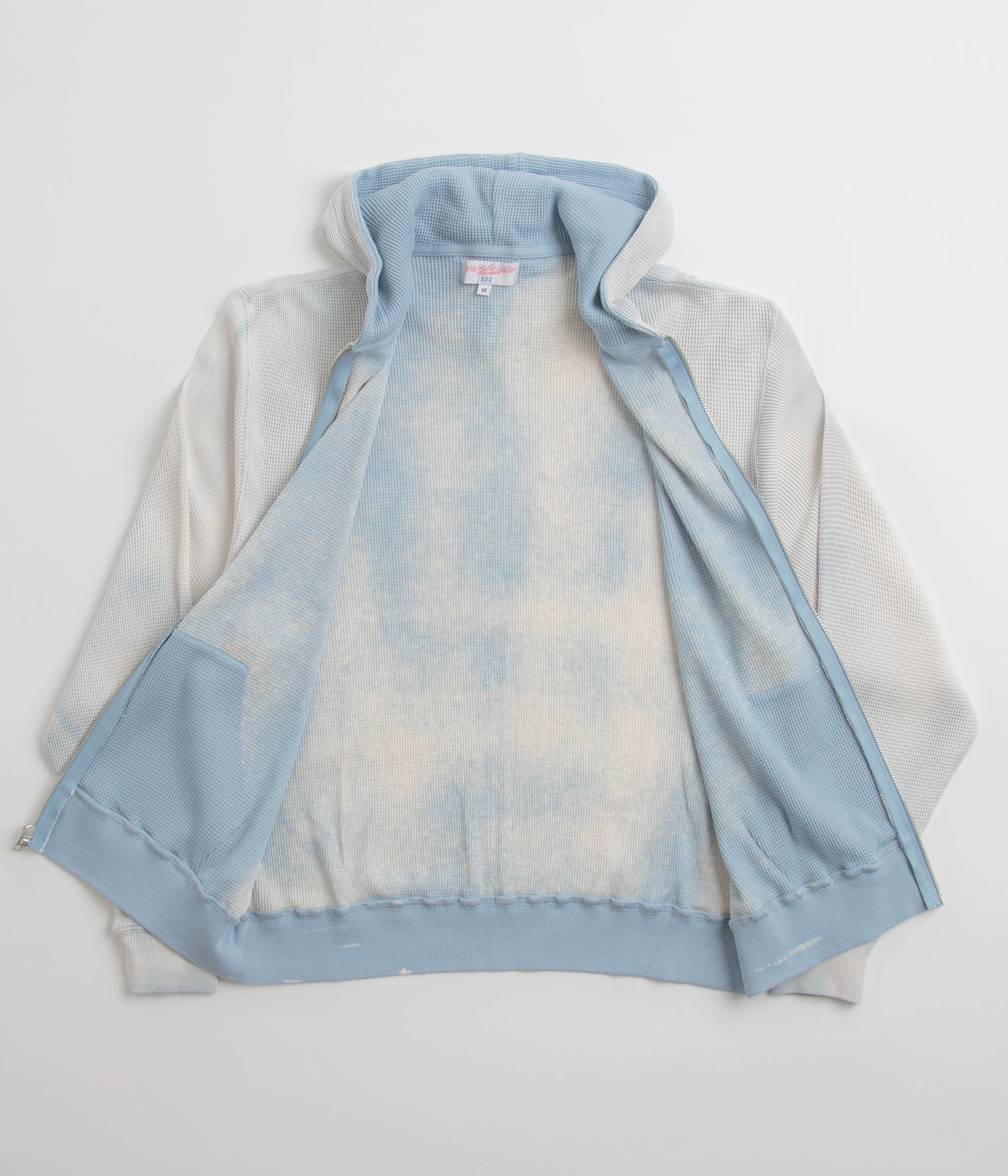Yardsale Bleached Waffle Hoodie - Blue Button front Premium Feel