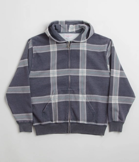 Ribbed Cuffs Sweat Resistant Interior Yardsale Crib Checked Hoodie - Blue