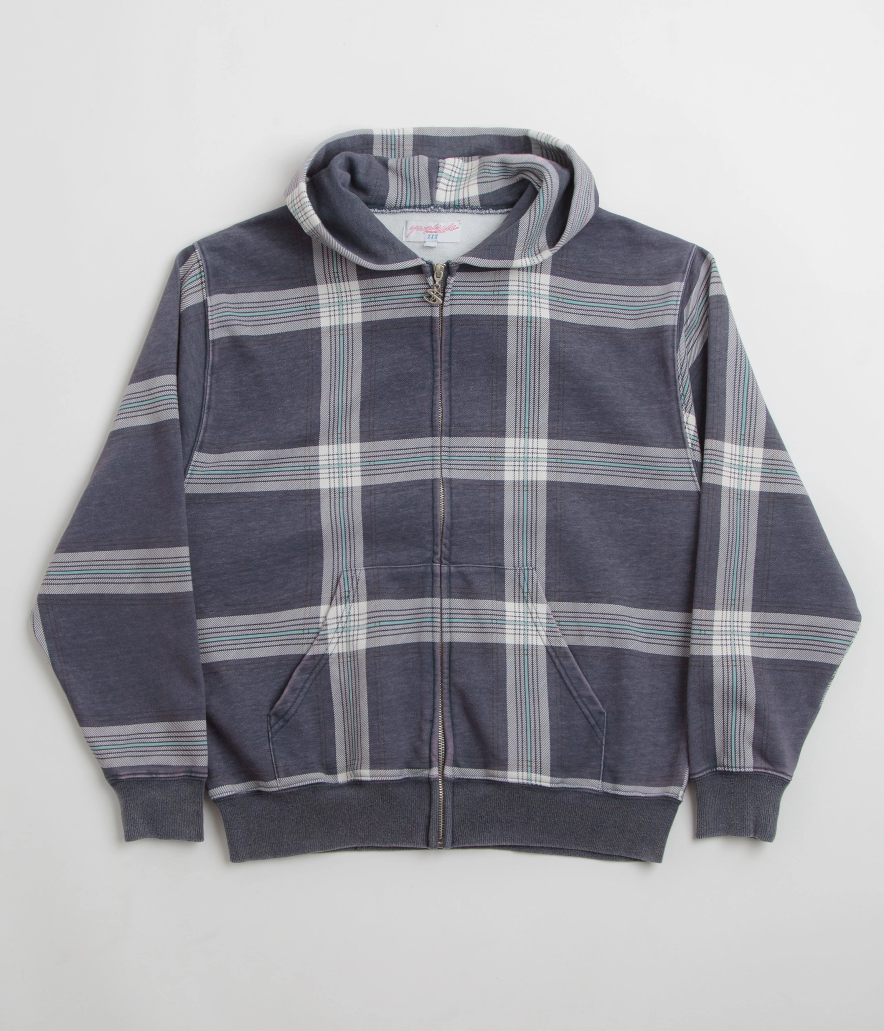 Ribbed Cuffs Sweat Resistant Interior Yardsale Crib Checked Hoodie - Blue