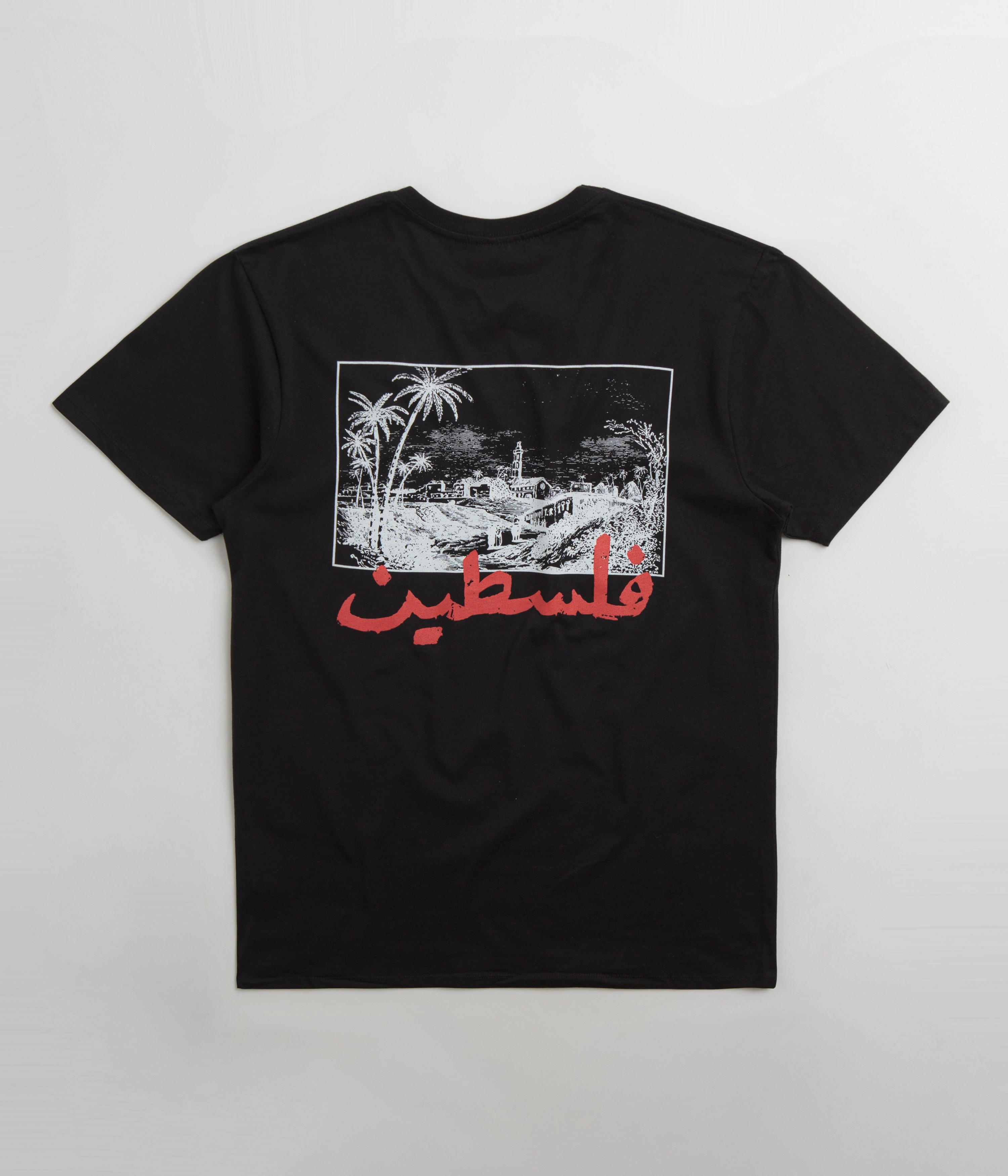 SkatePal Palms T-Shirt - Black SoftenedNeckline Low Profile Collar