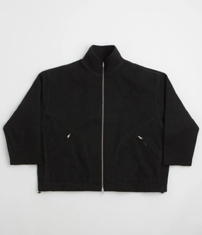 Grid Backlined Interior YMC Aaron Zip Fleece Jacket - Black
