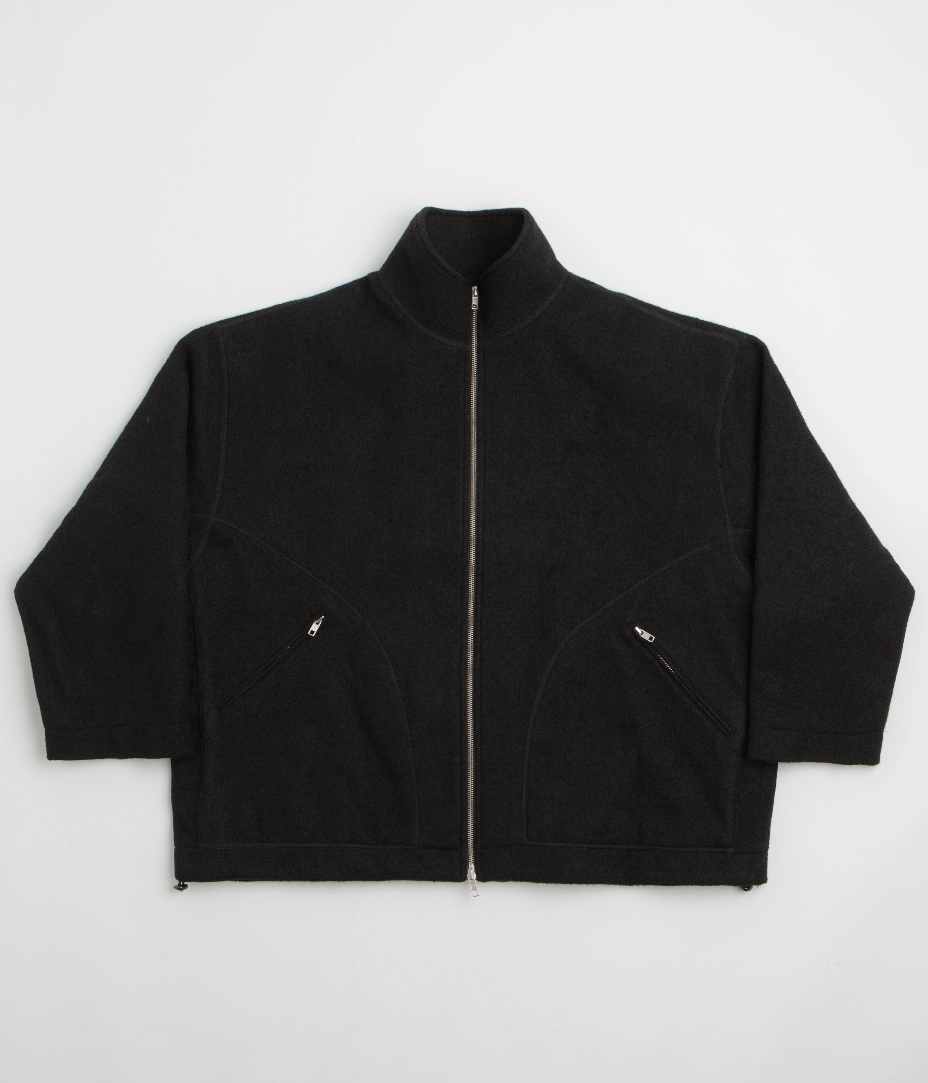 Grid Backlined Interior YMC Aaron Zip Fleece Jacket - Black