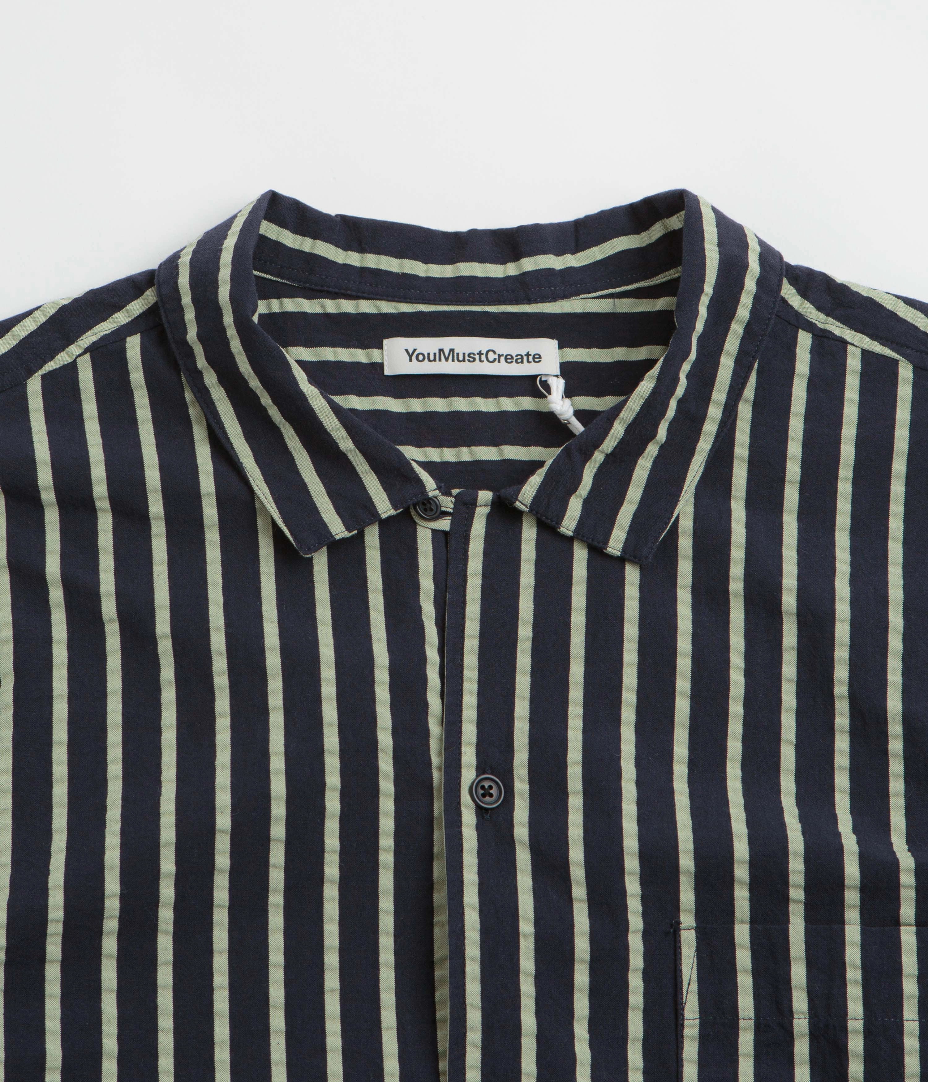 Geometric Pattern Wrinkle-Resistant YMC Malick Short Sleeve Shirt - Navy / Yellow