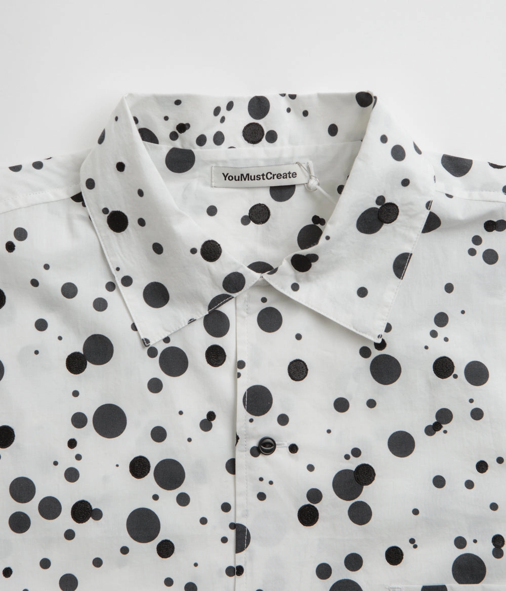 YMC Sidri Shirt - White / Black Embroidered Detail Versatile Piece
