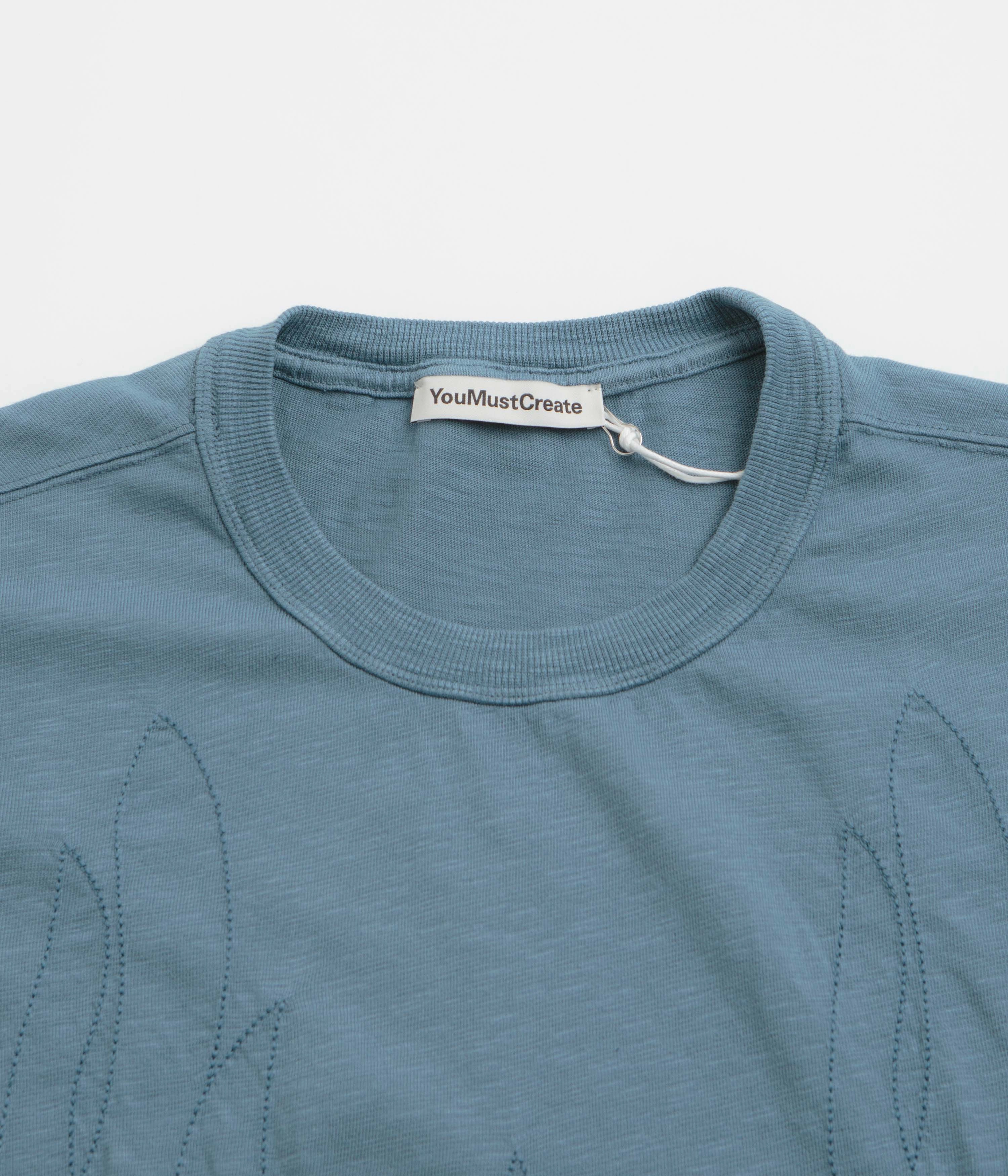 DoubleStitched Seams Relaxed Everyday Wear YMC Sunflower Triple T-Shirt - Blue Steel