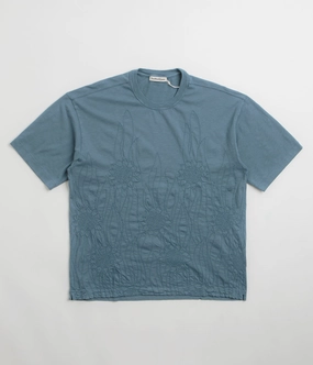 YMC Sunflower Triple T-Shirt - Blue Steel Ribbed Neckline Weekend Smart