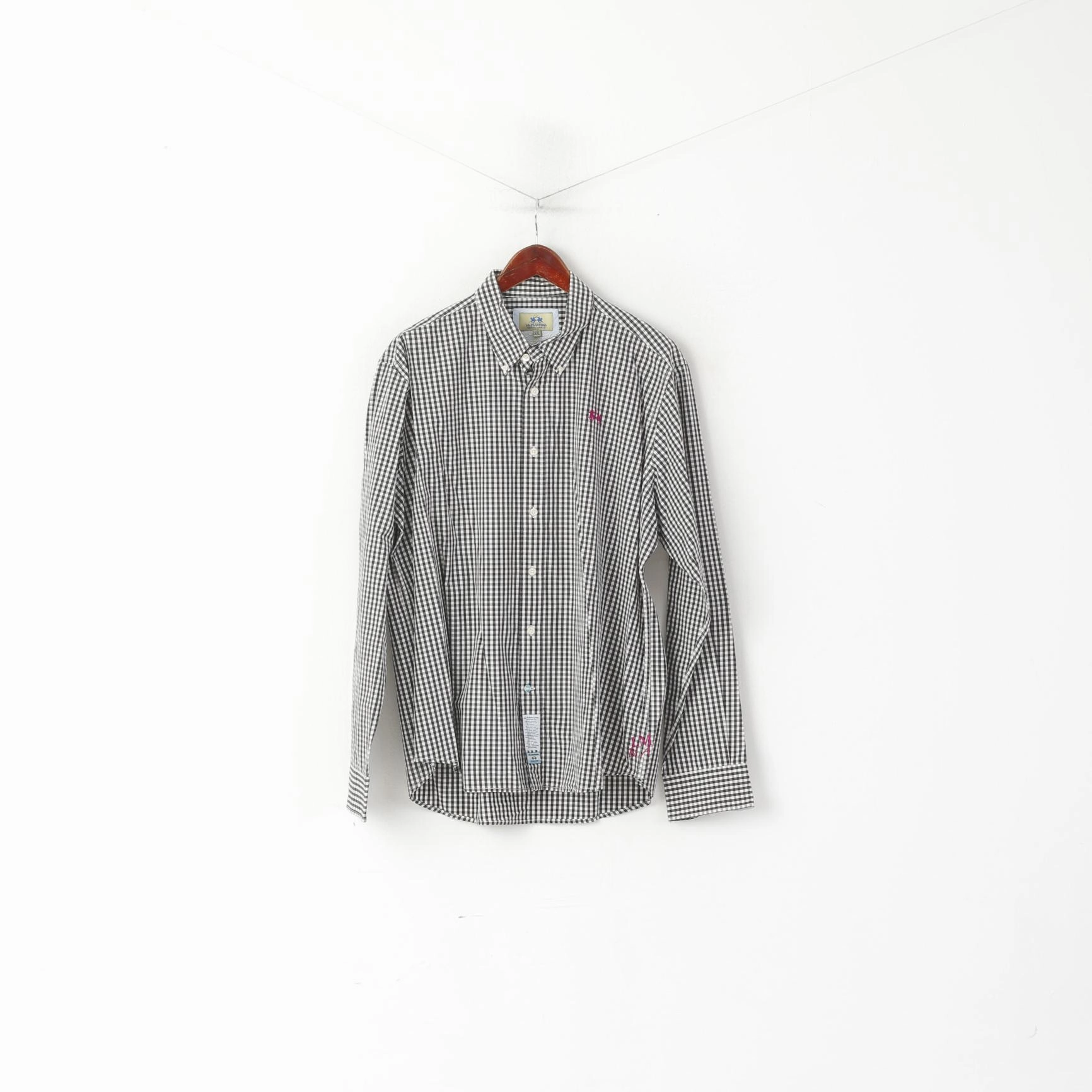 Multipurpose Utility Geometric Pattern La Martina Men XXL Casual Shirt Black & White Cotton Check Long Sleeve Top