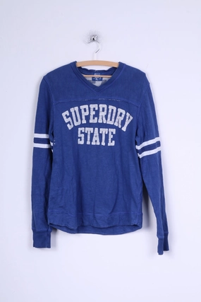 Superdry Mens XL (M) Sweatshirt Blue V Neck Cotton State #45 Flexible