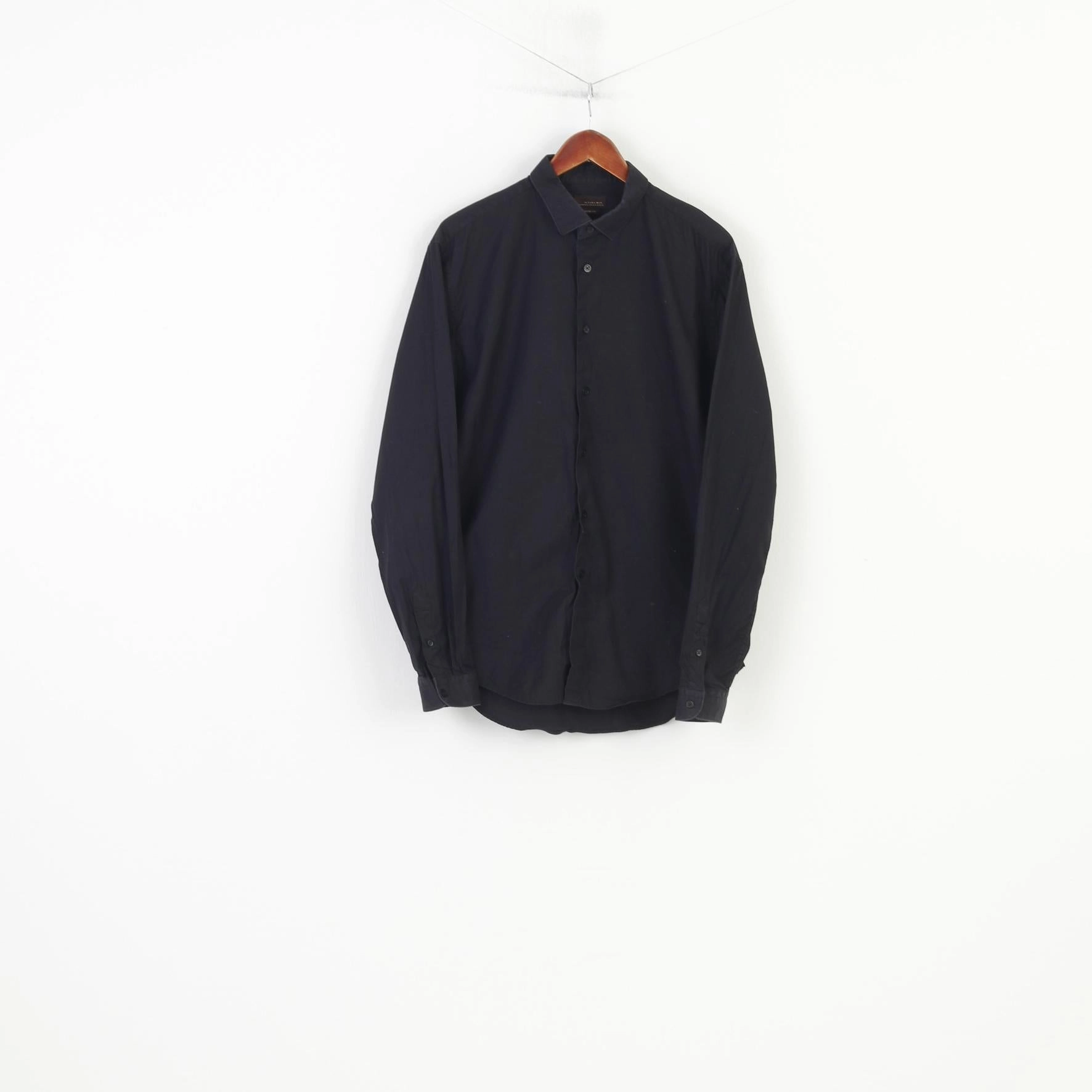 Striped style Zara  Men XL Casual Shirt Black Cotton Slim Fit Long Sleeve Top