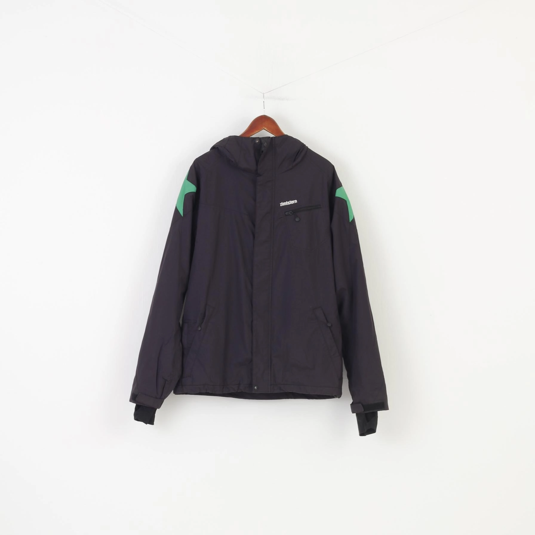 bike tour Red Zimtstern Men L Jacket Black Nylon Hood Winter Ski Padded Pockets Waterproof Top