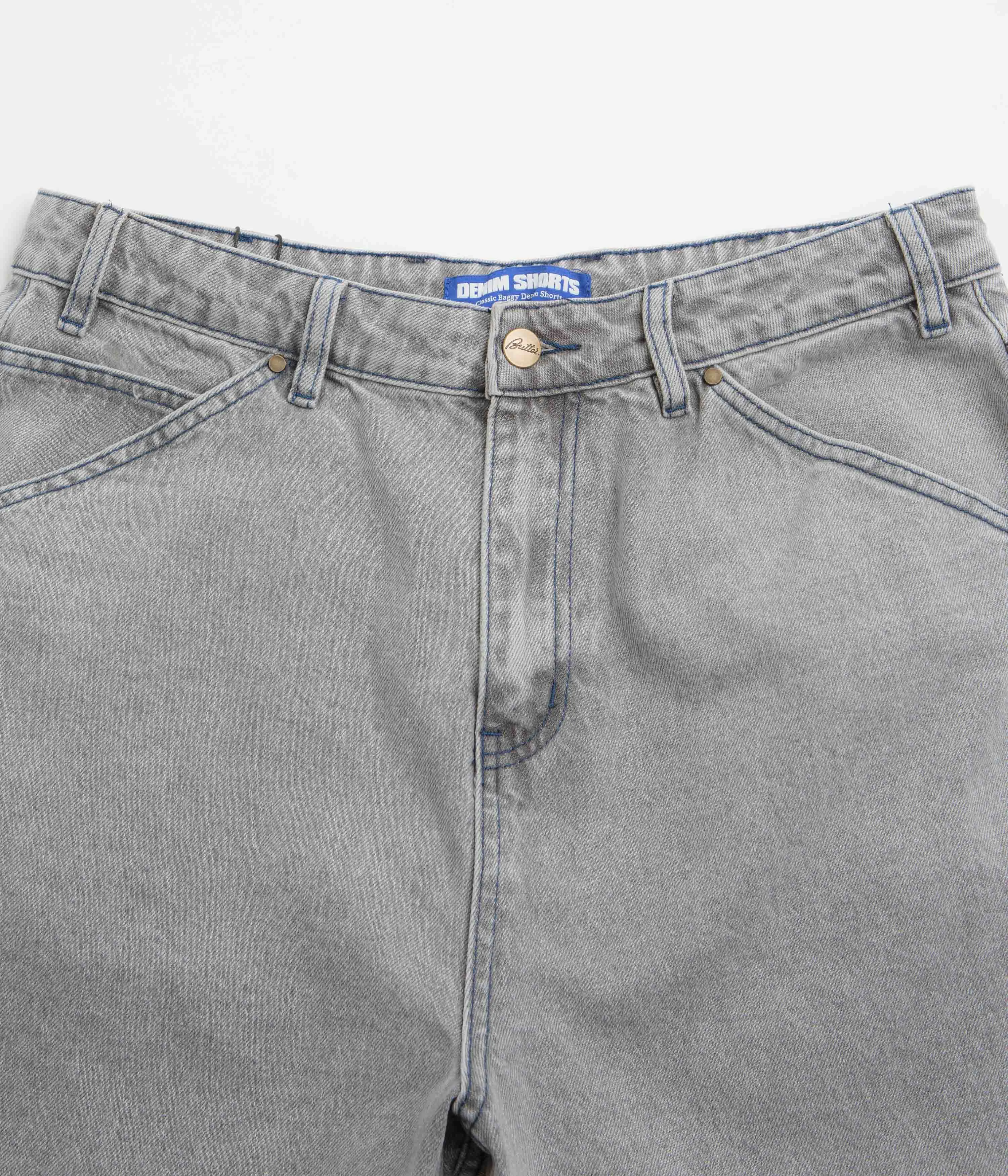 Butter Goods Encounter Denim Shorts - Washed Soft Grey UPF Protection Beach Bound
