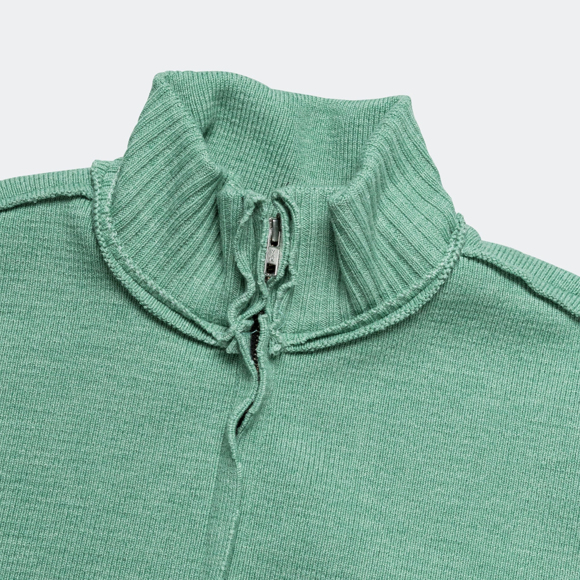 Lightweight Layer Eco Certified Fibers Zip Up Knit - Green Melange Heavy Rib Knit