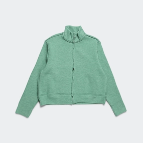 Zip Up Knit - Green Melange Heavy Rib Knit Surface Pilling Resistant