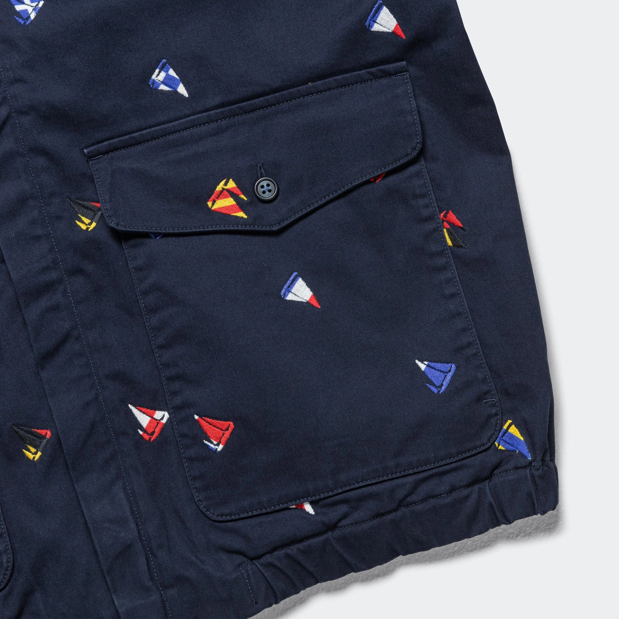 Zipper Blouson Embroidery On Print - Navy Flexible Layer System Sleek Outdoor Look
