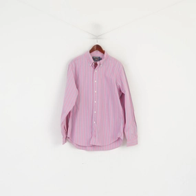 Must-Have Item Bold Graphics American Living Men XL Casual Shirt Pink Cotton Striped Button Down Collar Long Sleeve Top