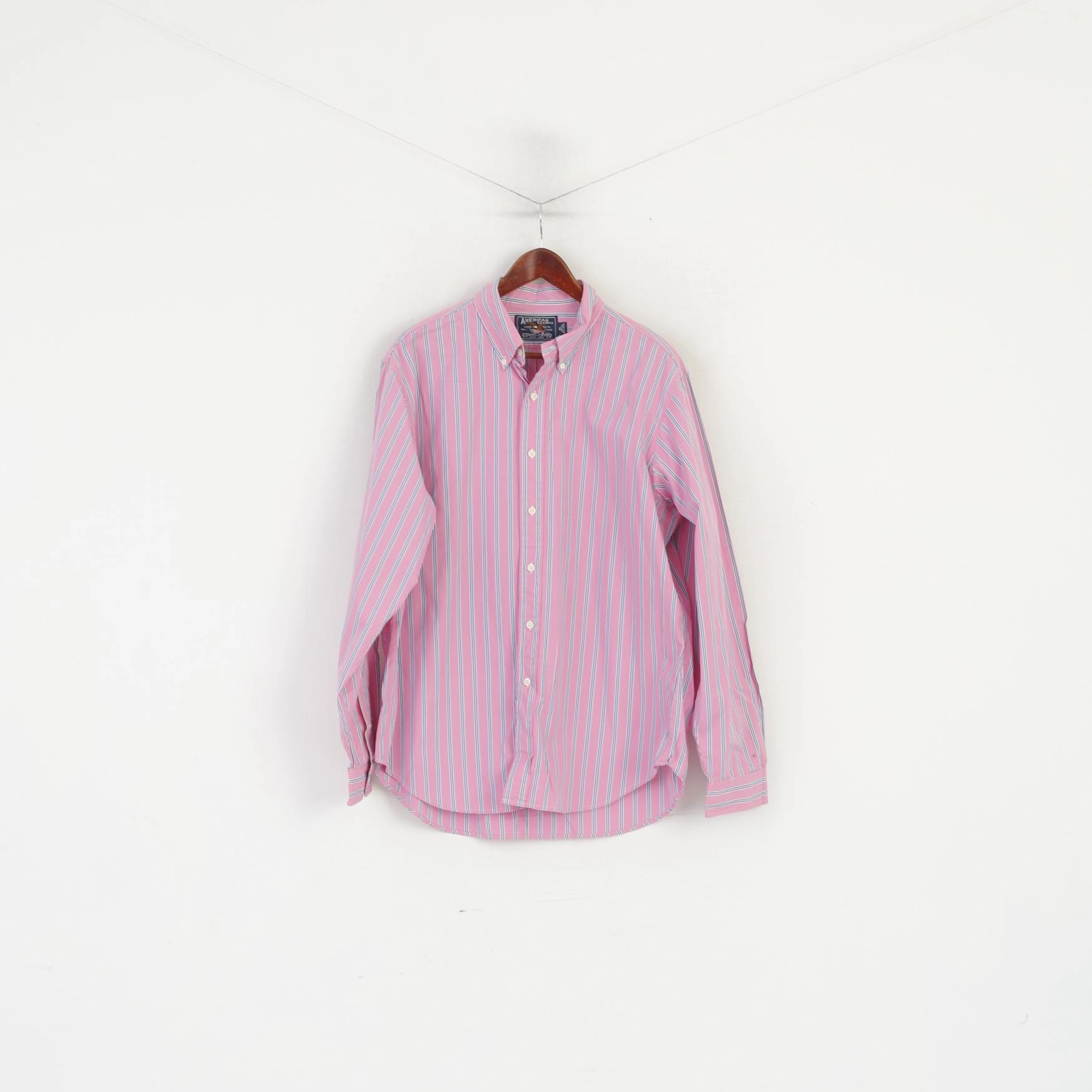 Must-Have Item Bold Graphics American Living Men XL Casual Shirt Pink Cotton Striped Button Down Collar Long Sleeve Top